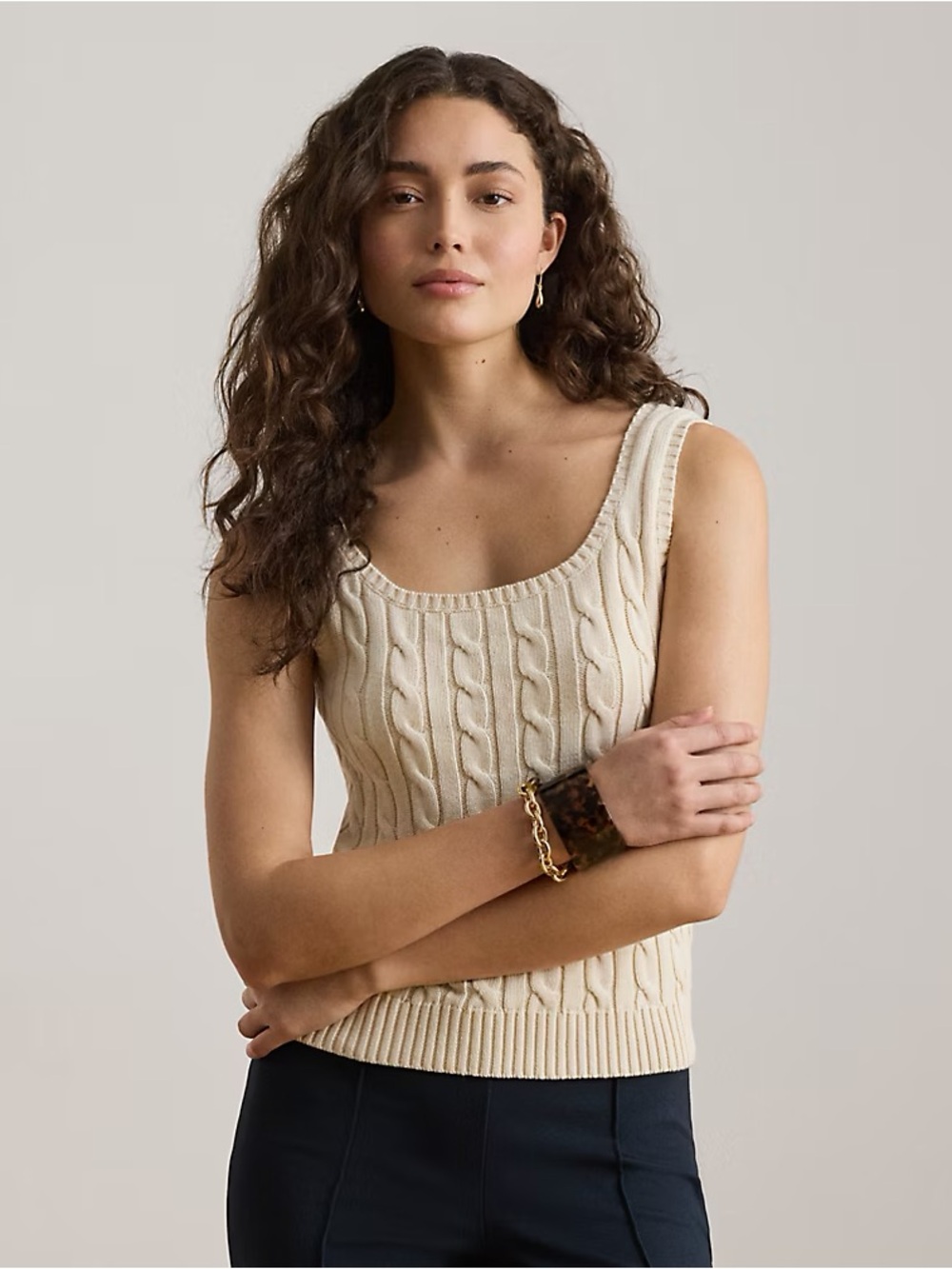 Ralph Lauren Cream Cable-Knit Tank Top